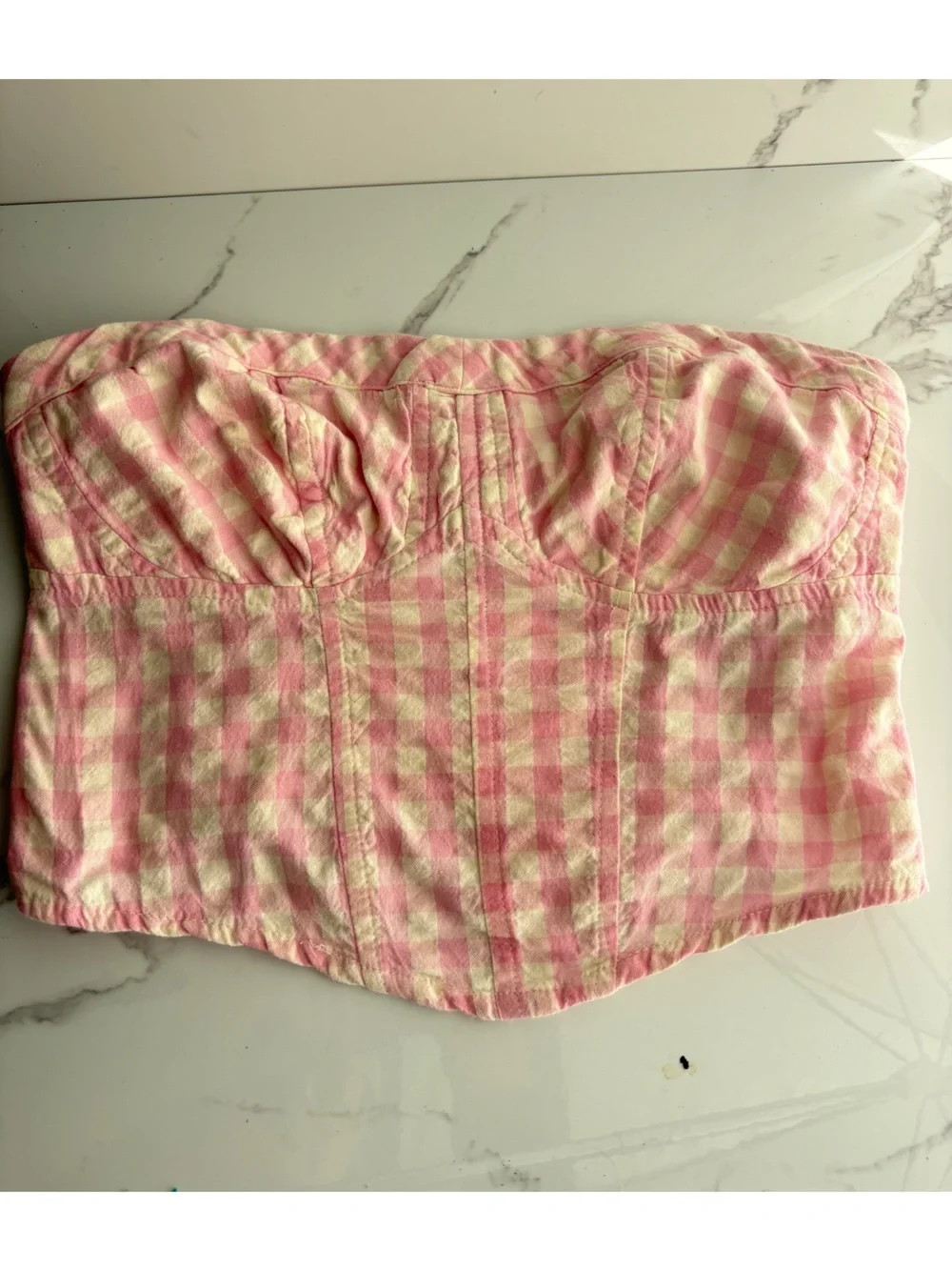 Free People sz small tube top bustier Gingham smocked Leilani Pink White